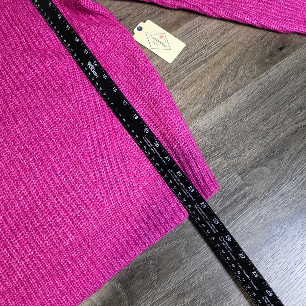 St John's Bay Womens L Sweater French Fuchsia Quarter Zip Shaker Knit Pullover - Picture 2 of 7